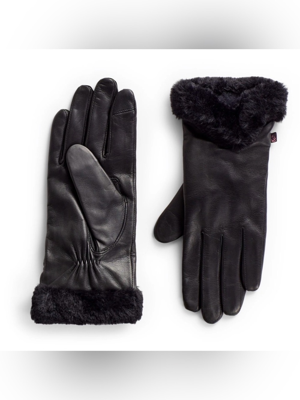 NWT Cuddl Duds Leather Gloves with Faux Fur Cuff